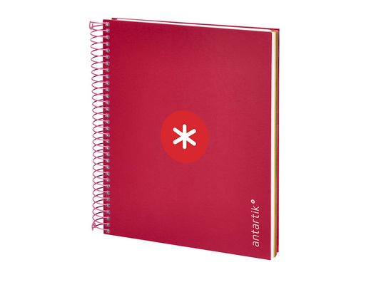 Cuaderno espiral liderpapel a5 micro antartik tapa forrada 120h 90 gr cuadro 5mm 5 banda6 taladros color frambuesa