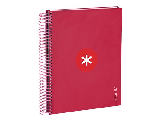 Cuaderno espiral liderpapel a5 micro antartik tapa forrada 120h 90 gr cuadro 5mm 5 banda6 taladros color frambuesa