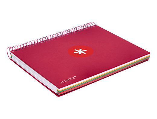 Cuaderno espiral liderpapel a5 micro antartik tapa forrada 120h 90 gr cuadro 5mm 5 banda6 taladros color frambuesa