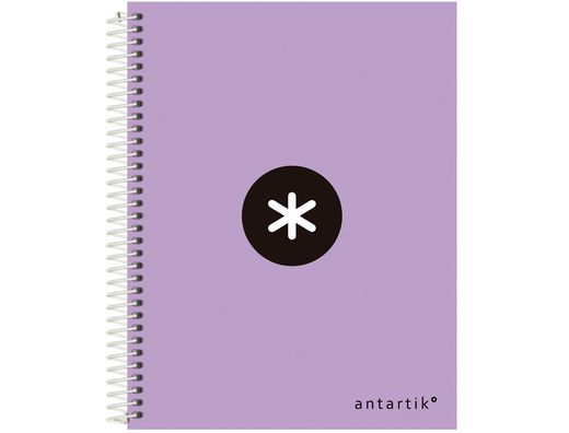 Cuaderno espiral liderpapel A5 micro antartik tapa forrada 120h 90 gr cuadro 5mm 5 banda6 taladros color lila lavanda