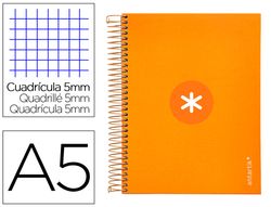 Cuaderno espiral liderpapel a5 micro antartik tapa forrada 120h 90 gr cuadro 5mm 5 banda6 taladros color mostaza