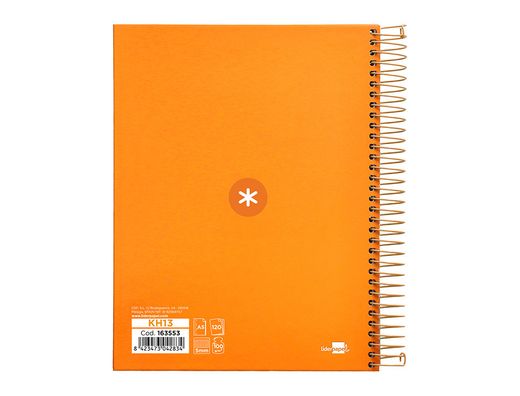 Cuaderno espiral liderpapel a5 micro antartik tapa forrada 120h 90 gr cuadro 5mm 5 banda6 taladros color mostaza