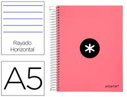 Cuaderno espiral liderpapel a5 micro antartik tapa forrada 120h 90 gr horizontal 5 banda6 taladros color coral