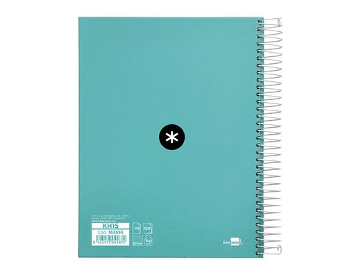Cuaderno espiral liderpapel a5 micro antartik tapa forrada 120h 90 gr horizontal 5 banda6 taladros color menta