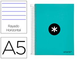 Cuaderno espiral liderpapel a5 micro antartik tapa forrada 120h 90 gr horizontal 5 banda6 taladros color menta