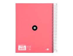 Cuaderno espiral liderpapel a5 micro antartik tapa forrada 120h 90 gr liso 5 bandas 6 taladros color coral