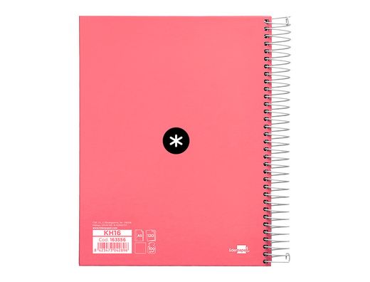 Cuaderno espiral liderpapel a5 micro antartik tapa forrada 120h 90 gr liso 5 bandas 6 taladros color coral
