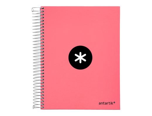 Cuaderno espiral liderpapel a5 micro antartik tapa forrada 120h 90 gr liso 5 bandas 6 taladros color coral