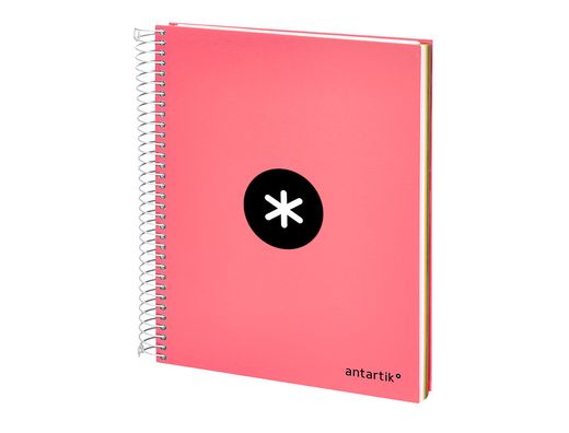 Cuaderno espiral liderpapel a5 micro antartik tapa forrada 120h 90 gr liso 5 bandas 6 taladros color coral