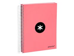 Cuaderno espiral liderpapel a5 micro antartik tapa forrada 120h 90 gr liso 5 bandas 6 taladros color coral