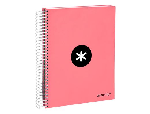 Cuaderno espiral liderpapel a5 micro antartik tapa forrada 120h 90 gr liso 5 bandas 6 taladros color coral