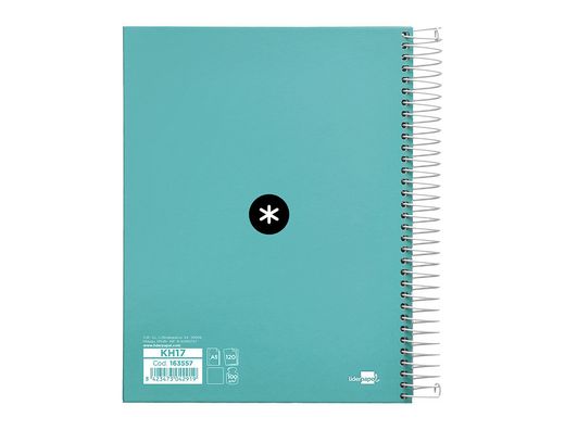 Cuaderno espiral liderpapel a5 micro antartik tapa forrada 120h 90 gr liso 5 bandas 6 taladros color menta
