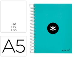 Cuaderno espiral liderpapel a5 micro antartik tapa forrada 120h 90 gr liso 5 bandas 6 taladros color menta