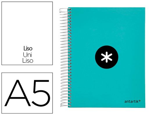 Cuaderno espiral liderpapel a5 micro antartik tapa forrada 120h 90 gr liso 5 bandas 6 taladros color menta