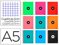 Cuaderno espiral liderpapel a5 micro antartik tapa forrada120h 100gr cuadro 5mm 5 bandas6 taladros colores surtidos