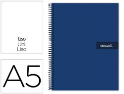 Cuaderno espiral liderpapel a5 micro crafty tapa forrada 120h 90 gr cuadro 5mm 5 bandas6 taladros color azul
