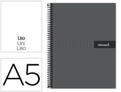 Cuaderno espiral liderpapel a5 micro crafty tapa forrada 120h 90 gr cuadro 5mm 5 bandas6 taladros color negro
