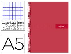 Cuaderno espiral liderpapel a5 micro crafty tapa forrada 120h 90 gr cuadro 5mm 5 bandas6 taladros color rojo