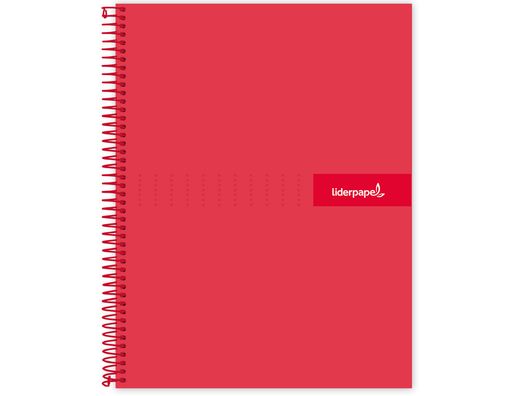 Cuaderno espiral liderpapel a5 micro crafty tapa forrada 120h 90 gr cuadro 5mm 5 bandas6 taladros color rojo
