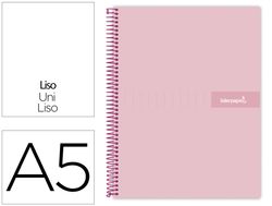 Cuaderno espiral liderpapel a5 micro crafty tapa forrada 120h 90 gr cuadro 5mm 5 bandas6 taladros color rosa