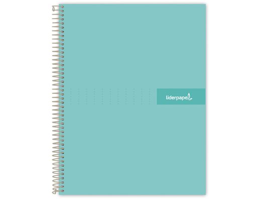 Cuaderno espiral liderpapel a5 micro crafty tapa forrada 120h 90 gr cuadro 5mm 5 bandas6 taladros color turquesa