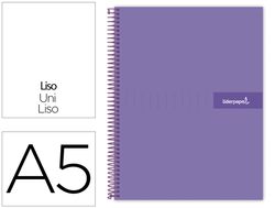 Cuaderno espiral liderpapel a5 micro crafty tapa forrada 120h 90 gr cuadro 5mm 5 bandas6 taladros color violeta