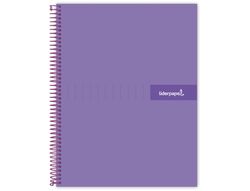 Cuaderno espiral liderpapel a5 micro crafty tapa forrada 120h 90 gr cuadro 5mm 5 bandas6 taladros color violeta