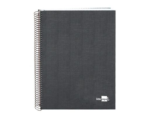 Cuaderno espiral liderpapel A5 micro papercoat tapa forrada 140h 75 gr cuadro5mm 5 bandas 6 taladros negro