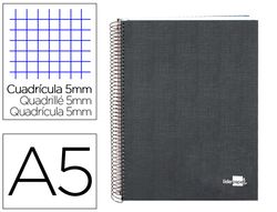 Cuaderno espiral liderpapel A5 micro papercoat tapa forrada 140h 75 gr cuadro5mm 5 bandas 6 taladros negro