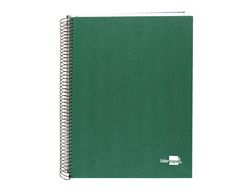 Cuaderno espiral liderpapel A5 micro papercoat tapa forrada 140h 75 gr cuadro5mm 5 bandas 6 taladros verde