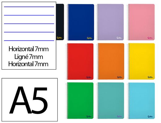 Cuaderno espiral liderpapel A5 micro smart tapa blanda 80h 75gr horizontal 7mm doble margen 6 taladros colores