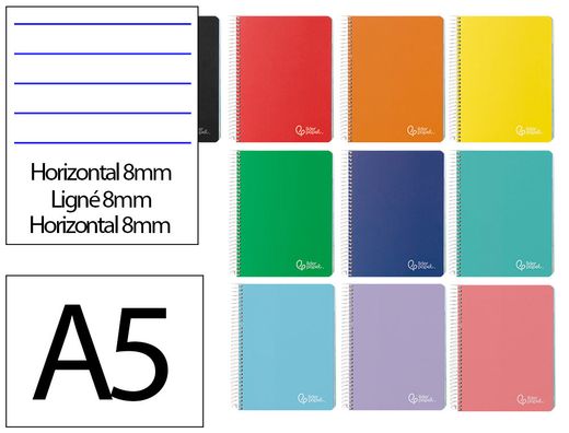 Cuaderno espiral liderpapel A5 micro witty tapa dura 120h 90gr horizontal 8mm 5 bandas 6 taladros colores surtidos