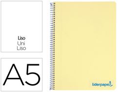 Cuaderno espiral liderpapel a5 micro wonder tapa plastico 120h 90g cuadro 5mm 5 bandas 6 taladros color amarillo