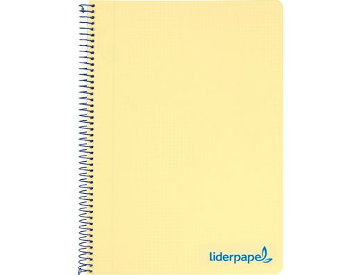 Cuaderno espiral liderpapel a5 micro wonder tapa plastico 120h 90g cuadro 5mm 5 bandas 6 taladros color amarillo