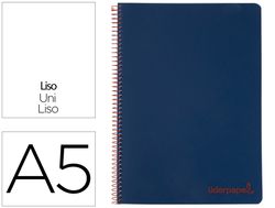 Cuaderno espiral liderpapel a5 micro wonder tapa plastico 120h 90g cuadro 5mm 5 bandas 6 taladros color azul marino