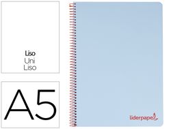 Cuaderno espiral liderpapel a5 micro wonder tapa plastico 120h 90g cuadro 5mm 5 bandas 6 taladros color celeste