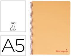Cuaderno espiral liderpapel a5 micro wonder tapa plastico 120h 90g cuadro 5mm 5 bandas 6 taladros color naranja