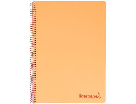 Cuaderno espiral liderpapel a5 micro wonder tapa plastico 120h 90g cuadro 5mm 5 bandas 6 taladros color naranja