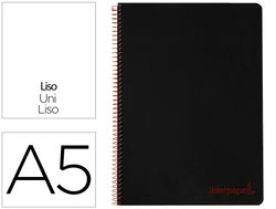 Cuaderno espiral liderpapel a5 micro wonder tapa plastico 120h 90g cuadro 5mm 5 bandas 6 taladros color negro