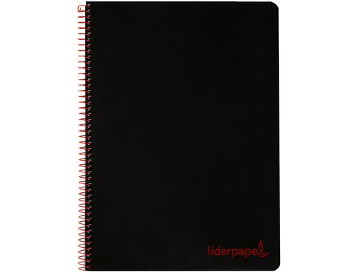 Cuaderno espiral liderpapel a5 micro wonder tapa plastico 120h 90g cuadro 5mm 5 bandas 6 taladros color negro