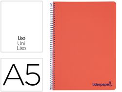 Cuaderno espiral liderpapel a5 micro wonder tapa plastico 120h 90g cuadro 5mm 5 bandas 6 taladros color rojo