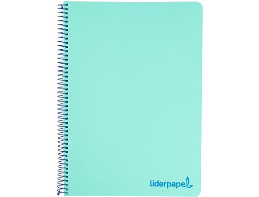 Cuaderno espiral liderpapel a5 micro wonder tapa plastico 120h 90g cuadro 5mm 5 bandas 6 taladros color verde