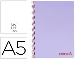 Cuaderno espiral liderpapel a5 micro wonder tapa plastico 120h 90g cuadro 5mm 5 bandas 6 taladros color violeta