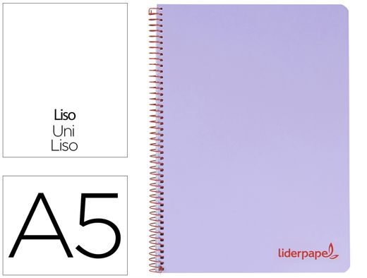 Cuaderno espiral liderpapel a5 micro wonder tapa plastico 120h 90g cuadro 5mm 5 bandas 6 taladros color violeta