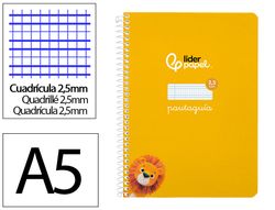 Cuaderno espiral liderpapel A5 pautaguia tapa blanda 40h 75 gr cuadro pautado 2,5mm color amarillo