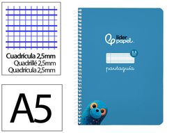 Cuaderno espiral liderpapel A5 pautaguia tapa blanda 40h 75 gr cuadro pautado 2,5mm color azul
