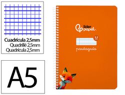 Cuaderno espiral liderpapel A5 pautaguia tapa blanda 40h 75 gr cuadro pautado 2,5mm color naranja