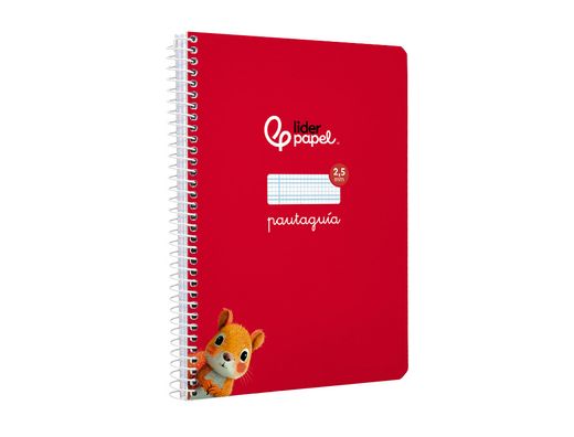 Cuaderno espiral liderpapel A5 pautaguia tapa blanda 40h 75 gr cuadro pautado 2,5mm color rojo