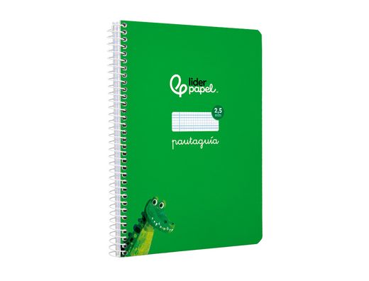 Cuaderno espiral liderpapel A5 pautaguia tapa blanda 40h 75 gr cuadro pautado 2,5mm color verde