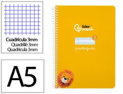 Cuaderno espiral liderpapel A5 pautaguia tapa blanda 40h 75 gr cuadro pautado 3mm color amarillo